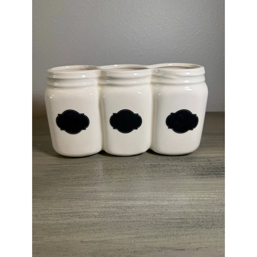 3 Mason Jar style Utensil holder Farmhouse Rustic Kitchen